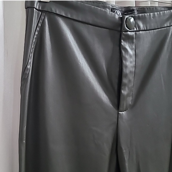 Zara Women L Forest Green Faux Leather Modern Hi-Rise Ankle Legging Pant - Picture 2 of 5